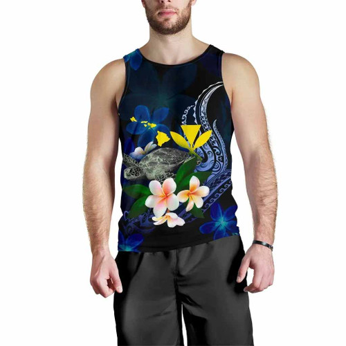 Polynesian Hawaii Men Tank Top - Turtle With Plumeria Flowers 1