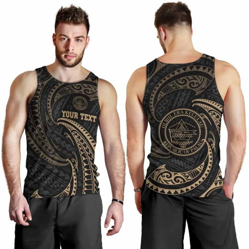 Palau Polynesian Custom Personalised Men Tank Top - Gold Tribal Wave 1