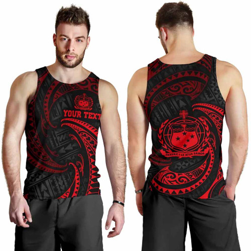 Samoa Polynesian Custom Personalised Men Tank Top - Red Tribal Wave 1