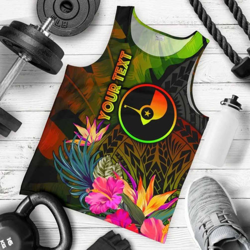 Yap Polynesian Personalised Men Tank Top - Hibiscus and Banana Leaves 1