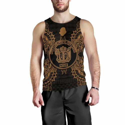Niue Polynesian Men Tank Top Map Gold 1