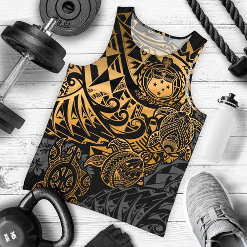 Samoa Polynesian Tank Top (Men) - Gold Turtle Flowing 1