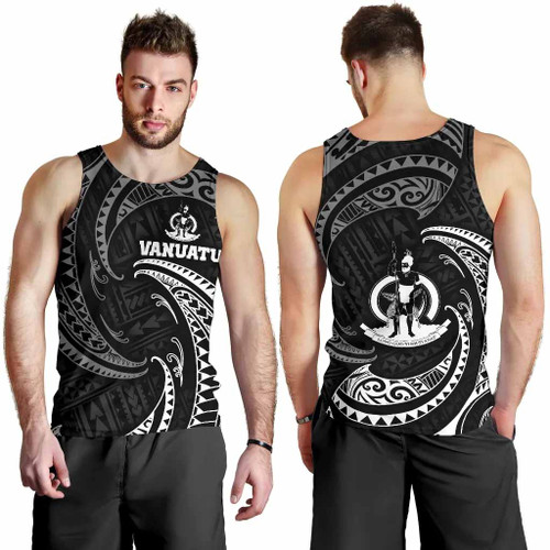 Vanuatu Polynesian Men Tank Top - White Tribal Wave 1