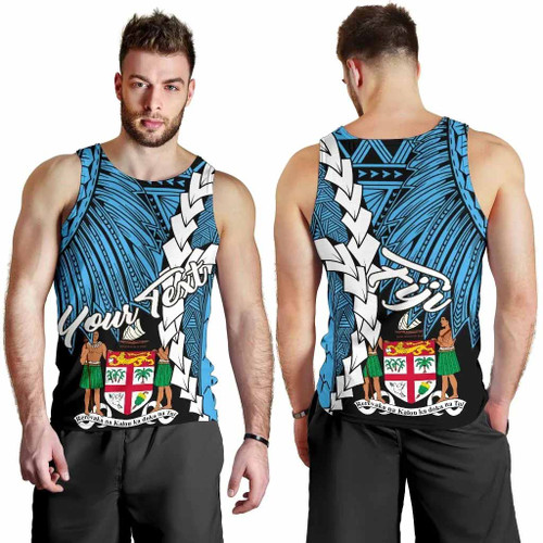 Fiji Polynesian Custom Personalised Men Tank Top - Tribal Wave Tattoo Flag Style 1