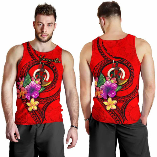Vanuatu Polynesian Men Tank Top - Floral With Seal Red 1