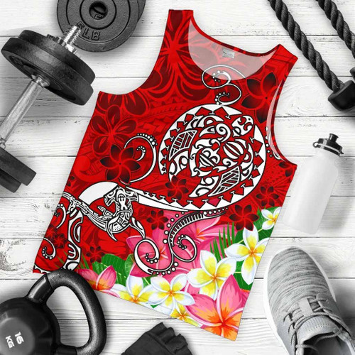 Polynesian Men Tank Top - Turtle Plumeria Red Color 1