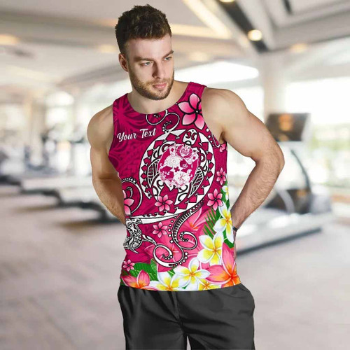 Tonga Custom Personalised Men Tank Top - Turtle Plumeria (Pink) 1
