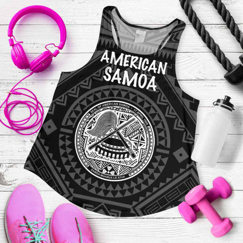 American Samoa Women Racerback Tank - Seal In Polynesian Tattoo Style (Black) 1