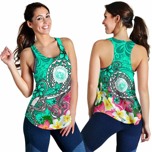 Hawaii Polynesian Women Racerback Tank - Hawaii Seal With Turtle Plumeria (Turquoise) 1
