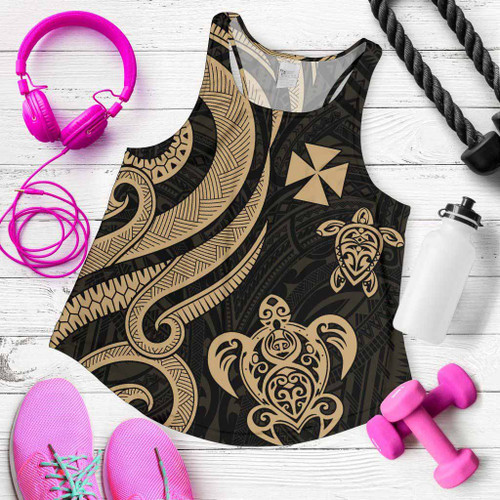 Wallis and Futuna Women Racerback Tank - Gold Tentacle Turtle 1