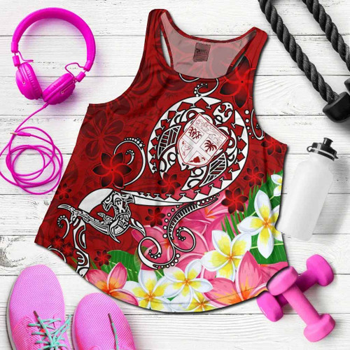 Fiji Women Racerback Tank - Turtle Plumeria (Red) 1