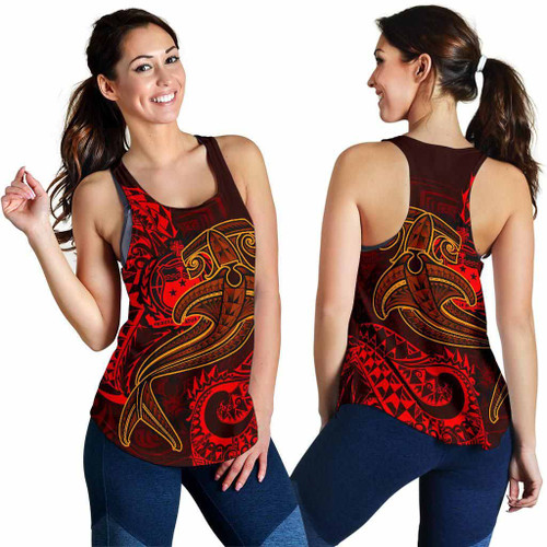 Samoa Women Racerback Tank - Red Shark Polynesian Tattoo 1