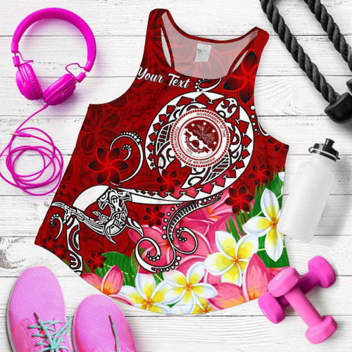 FSM Custom Personalised Women Racerback Tank - Turtle Plumeria (Red) 1