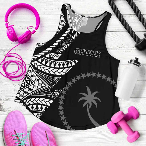 Chuuk Women Racerback Tank - Micronesian Pattern Flash Black 1