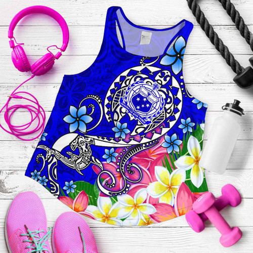 Samoa Women Racerback Tank - Turtle Plumeria (Blue) 1