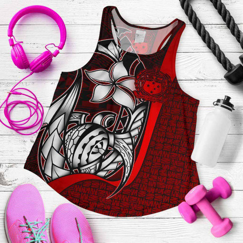 Samoa Polynesian Women Racerback Tank Red - Turtle With Hook 1