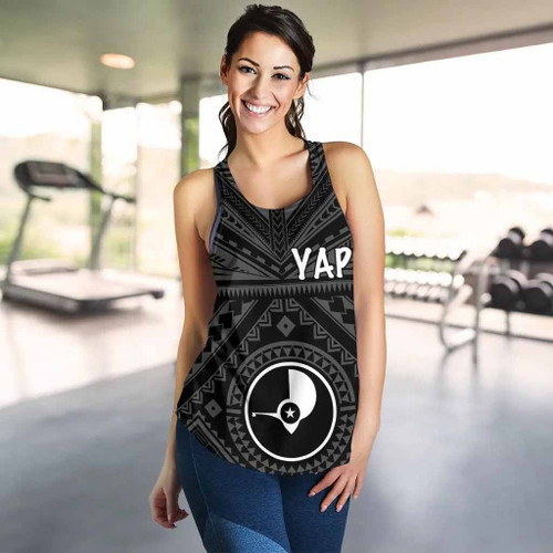 Yap Women Racerback Tank - Yap Seal With Polynesian Tattoo Style 1