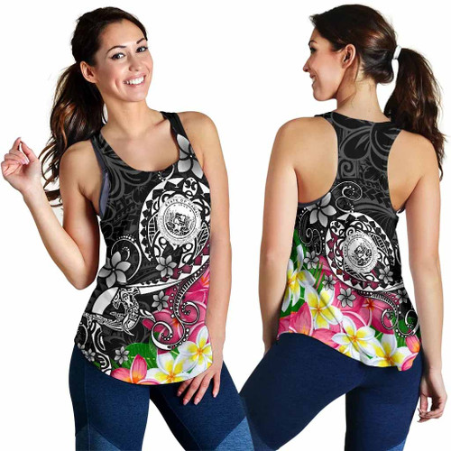 Hawaii Polynesian Women Racerback Tank - Hawaii Seal With Turtle Plumeria (Black) 1