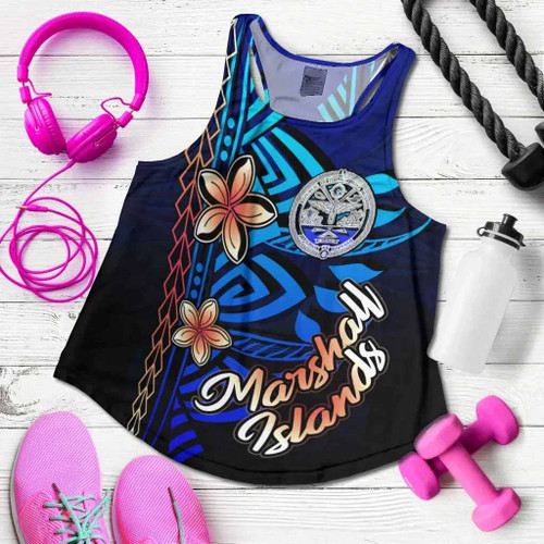 Marshall Islands Custom Personalised Women Racerback Tank - Vintage Tribal Mountain Crest 1