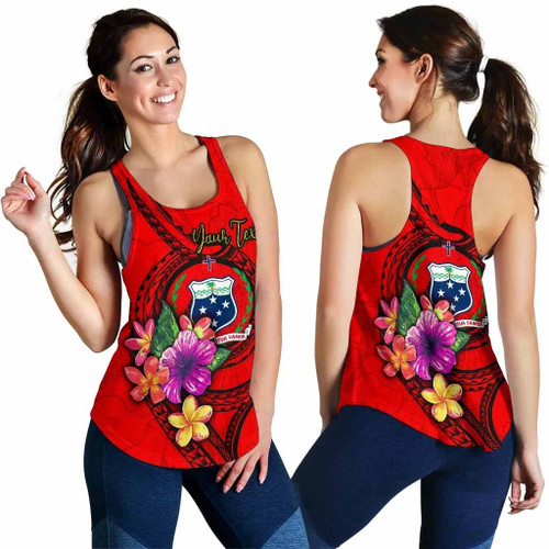 Samoa Polynesian Custom Personalised Women Racerback Tank - Floral With Seal Red 1