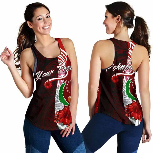 Pohnpei Micronesia Custom Personalised Women Racerback Tank - Coat Of Arm With Hibiscus 1