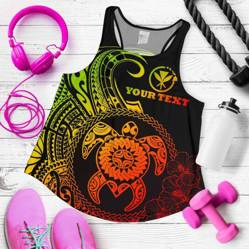 Hawaii Polynesian Personalised Women Racerback Tank - Vintage Polynesian Turtle (Reggae) 1