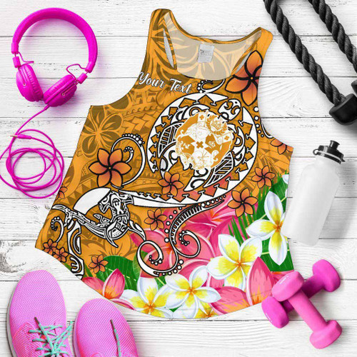 Tonga Custom Personalised Women Racerback Tank - Turtle Plumeria (Gold) 1