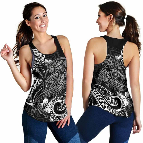Hawaii Polynesian Women Racerback Tank - Kanaka Maoli White Shark Polynesian Tattoo 1