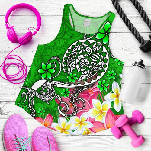 Polynesian Women Racerback Tank - Turtle Plumeria Green Color 1