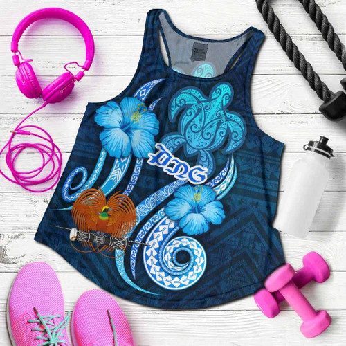 Papua New Guinea Women Racerback Tank - Turtle and Tribal Tattoo Of Polynesian 1