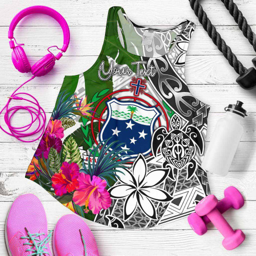 Samoa Custom Personalised Women Racerback Tank White - Turtle Plumeria Banana Leaf 1