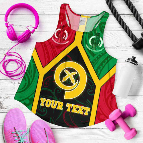 Polynesian Vanuatu Custom Personalised Women Racerback Tank - Vanuatu Flag and Coat Of Arms 1