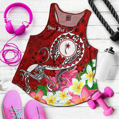 Kosrae Custom Personalised Women Racerback Tank - Turtle Plumeria (Red) 1