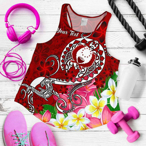 Pohnpei Custom Personalised Women Racerback Tank - Turtle Plumeria (Red) 1
