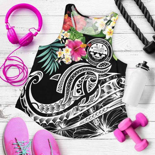 FSM Polynesian Women Racerback Tank - Summer Plumeria (Black) 1