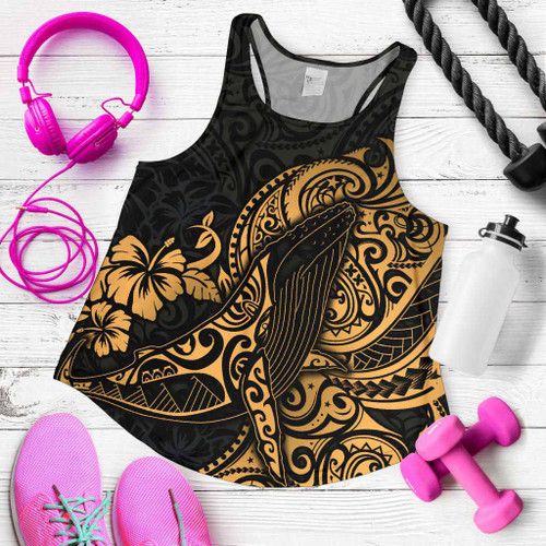 Polynesian Hawaii Women Racerback Tank - Polynesian Golden Humpback Whale 1