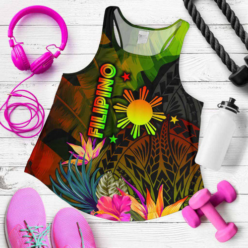 The Philippines Polynesian Women Racerback Tank - Hibiscus and Banana Leaves 1