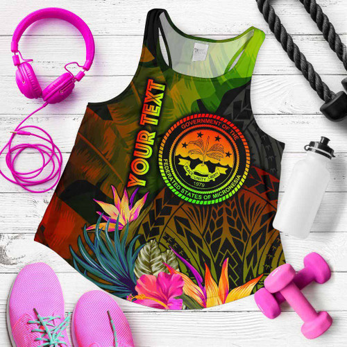 Federated States of Micronesia Polynesian Personalised Women Racerback Tanks - Hibiscus and Banana Leaves 1