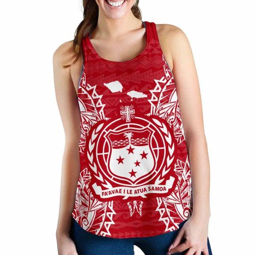 Samoa Polynesian Women Tank Top Map Red White 1