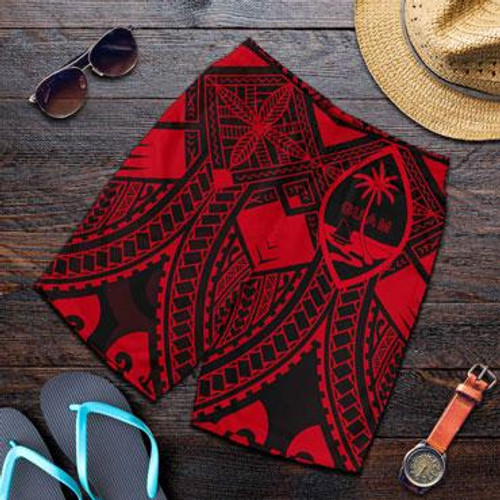 Guam Polynesian Men Shorts - Guam Red Seal with Polynesian Tattoo 1