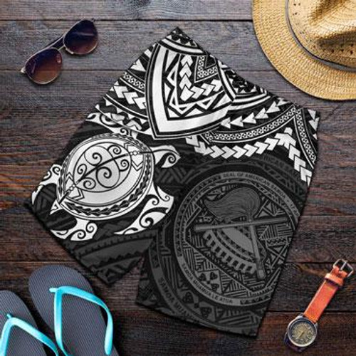 American Samoa Polynesian Men Shorts - Black Turtle 1