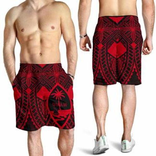 Guam Polynesian Men Short - Red Guam Coat Of Arms Polynesian Tattoo 1