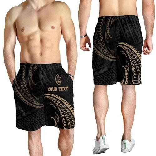 Guam Polynesian Custom Personalised Men Short - Gold Tribal Wave 1