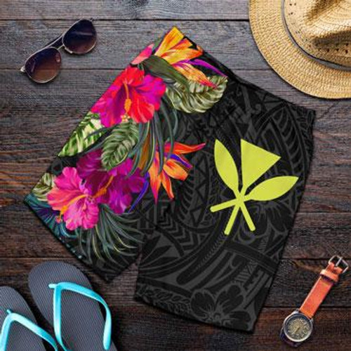 Hawaii Men Shorts - Hibiscus Polynesian Pattern 1