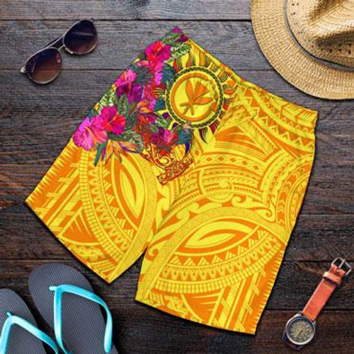 Polynesian Hawaii Kanaka Maoli Men Shorts - Hibiscus Flowers & Polynesian Patterns 1