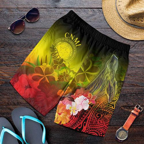 CNMI Men Shorts - Humpback Whale with Tropical Flowers (Yellow) 1