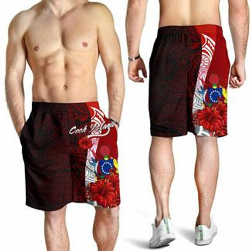 Cook Islands Polynesian Men Shorts - Coat Of Arm With Hibiscus 1