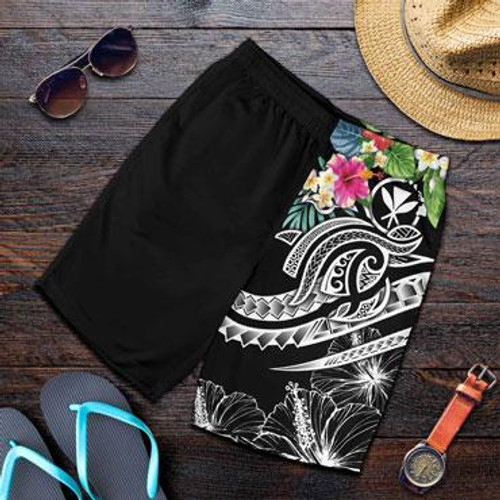 Polynesian Hawaii Kanaka Maoli Men Shorts - Summer Plumeria (Black) 1