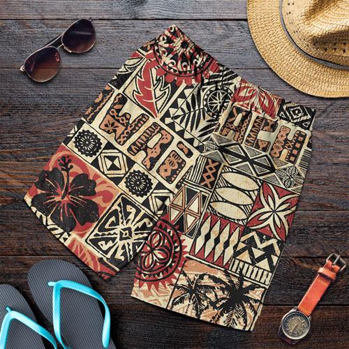 Hawaii Men Shorts - Hawaiian Style Tribal Fabric Patchwork 1