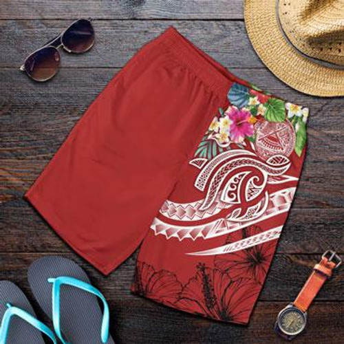 Polynesian American Samoa Men Shorts - Summer Plumeria (Red) 1